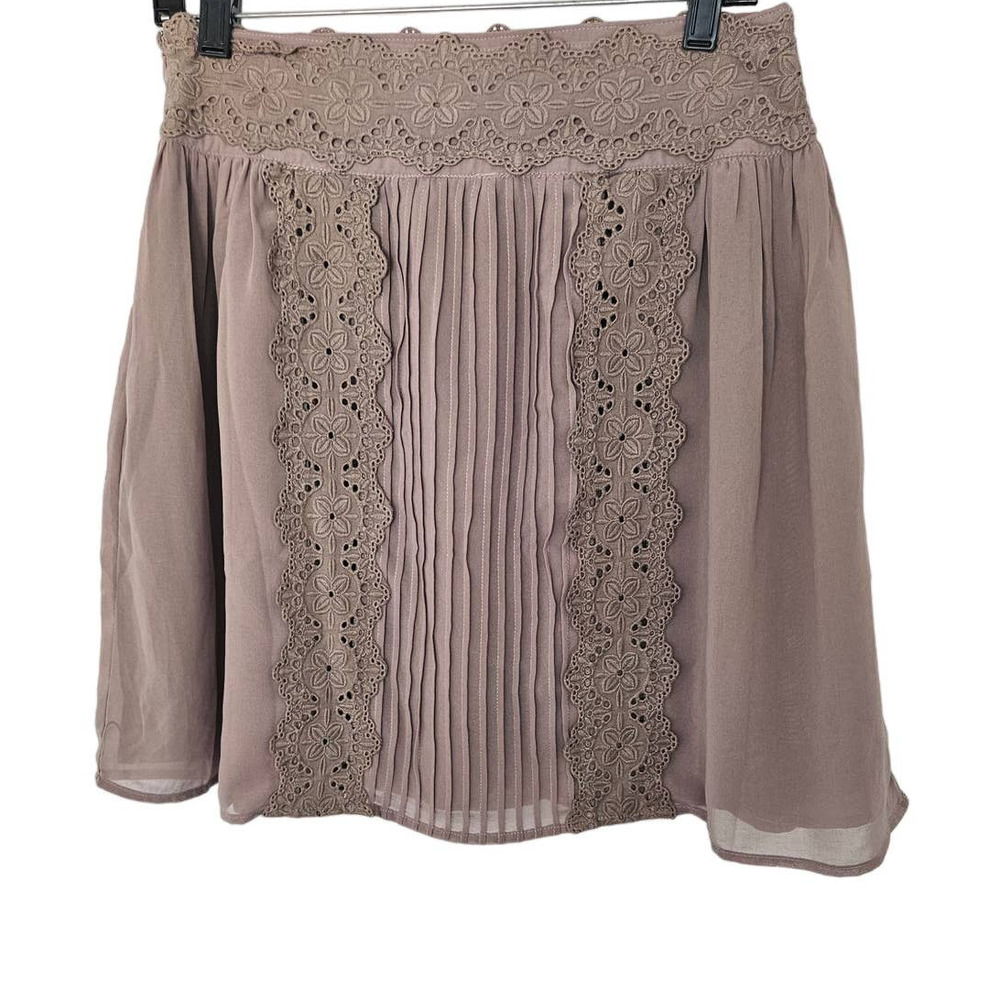 Darling Taupe Brown Sheer Crochet Short Mini Skirt sz Large preppy bohemian